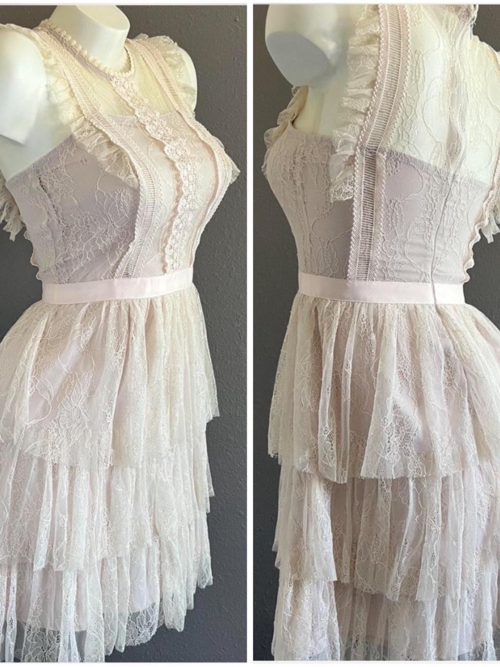 Chelsea & Violet Cream Lace Tiered Ruffle Dress